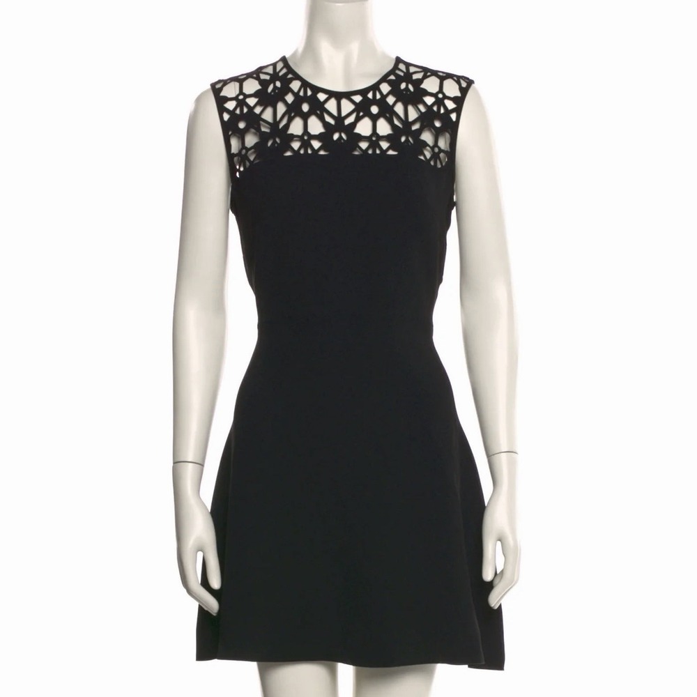 SANDRO Black Perforated / Cut Out Detail‎ Fit & Flare Mini Dress Sz 1